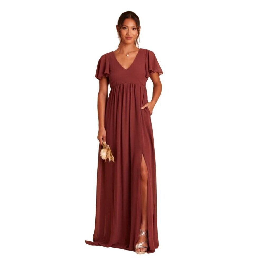 Birdy Grey‎ Dress Bridesmaid Size S Chiffon Rosewood Formal Hannah Maxi Ruffle
